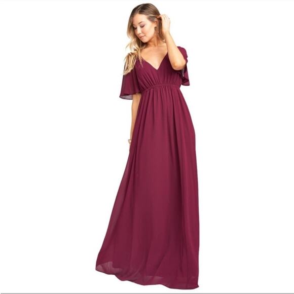 SHOW ME YOUR MUMU Emily Empire Maxi Dress in Merlot Chiffon Burgundy Size XS NEW - Picture 5 of 9